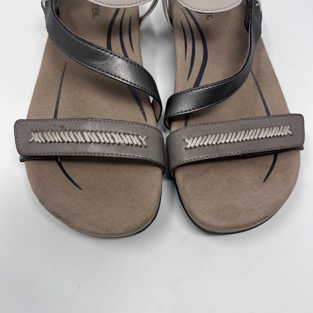 Aetrex Gabby Sandals Strappy Leather Womens 7.5-8 Grey Tan Orthotic Comfort - Picture 3 of 6
